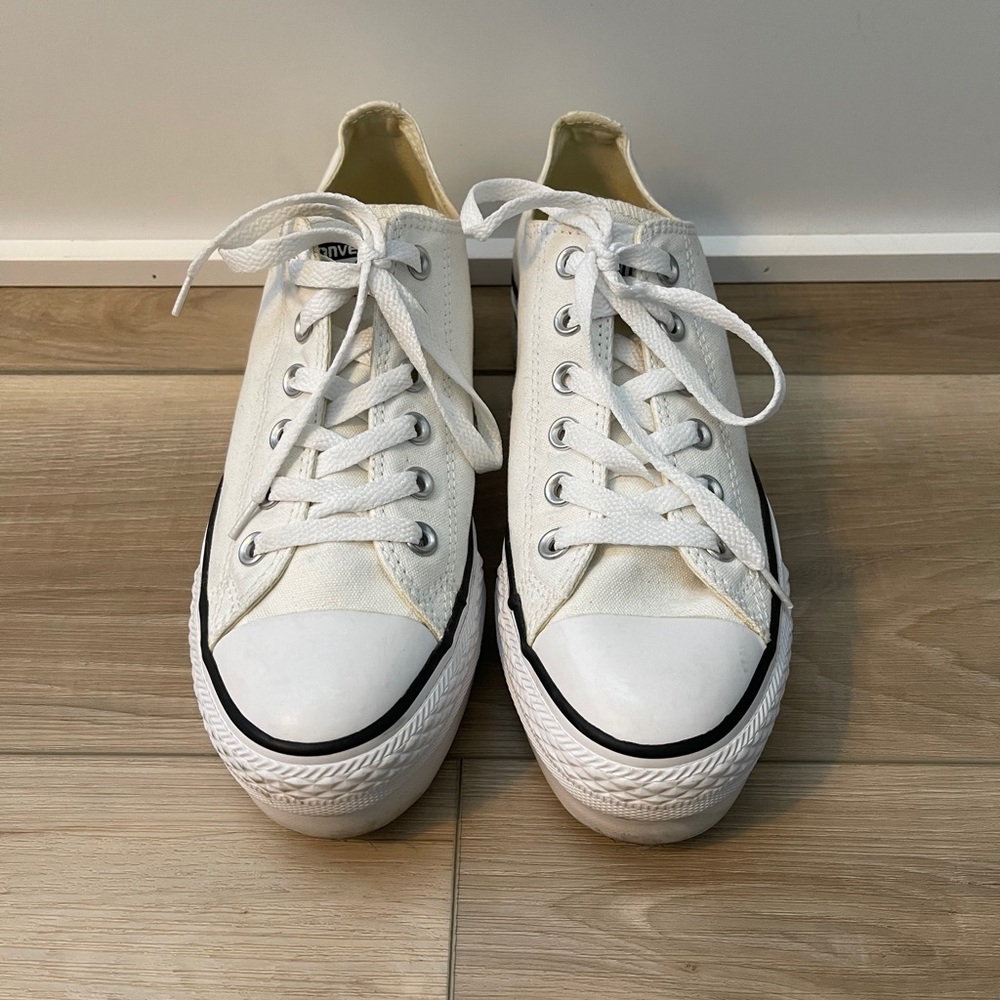 White low top platform converse